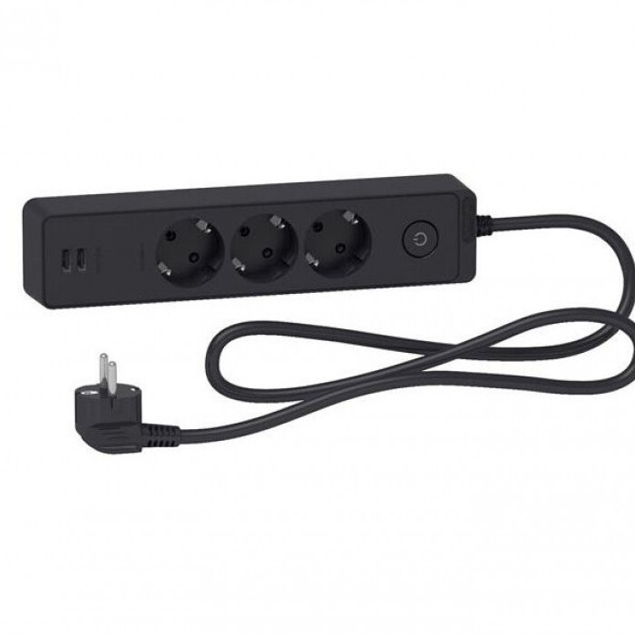 Pagarinātājs ar zem.un USB kontaktl. Schneider Electric 3viet./3m/3x1.5mm2  melns | DEPO Online