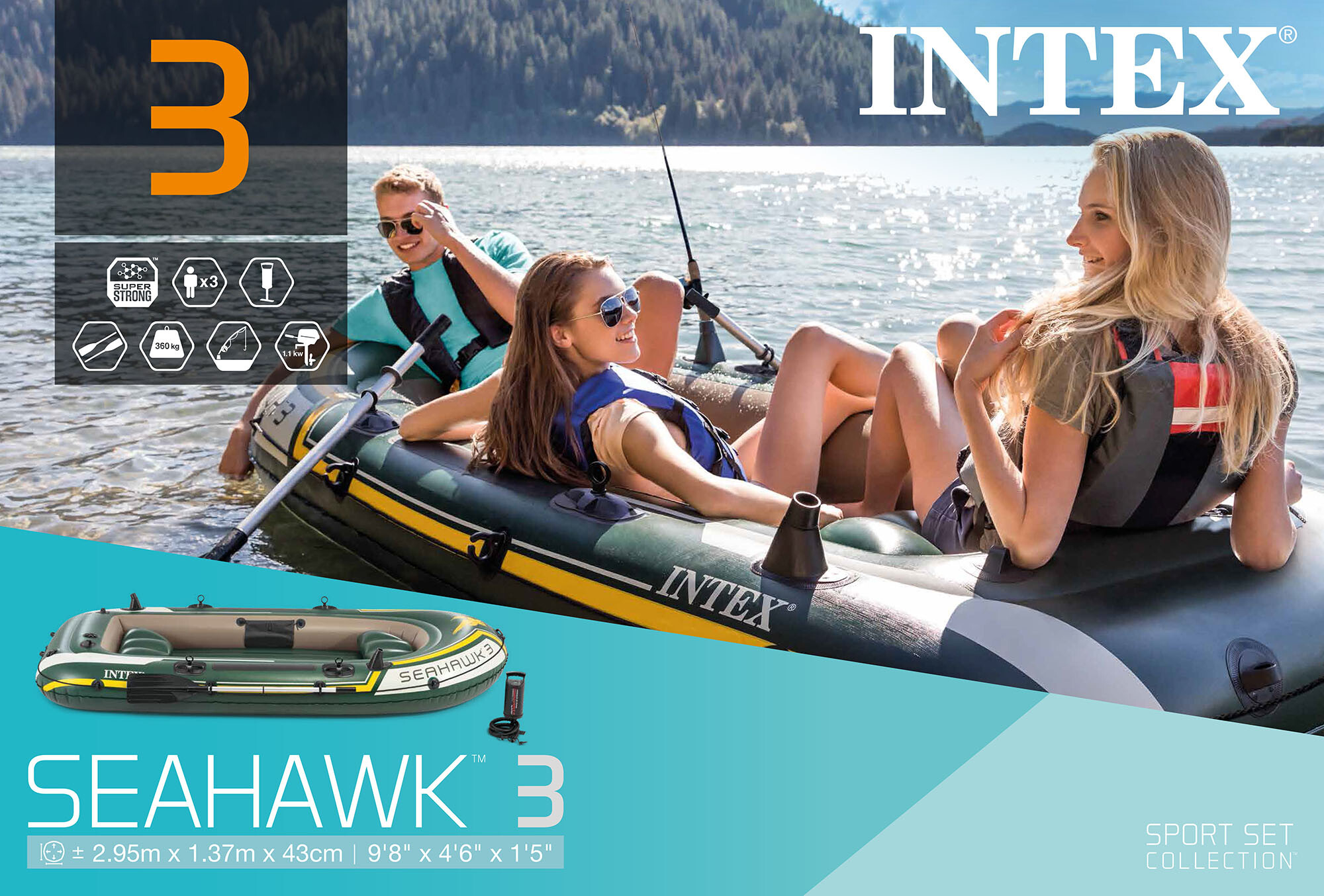 Piepūšamas laivas komplekts Seahawk 3 INTEX 3pers./295x137x43cm | DEPO  Online